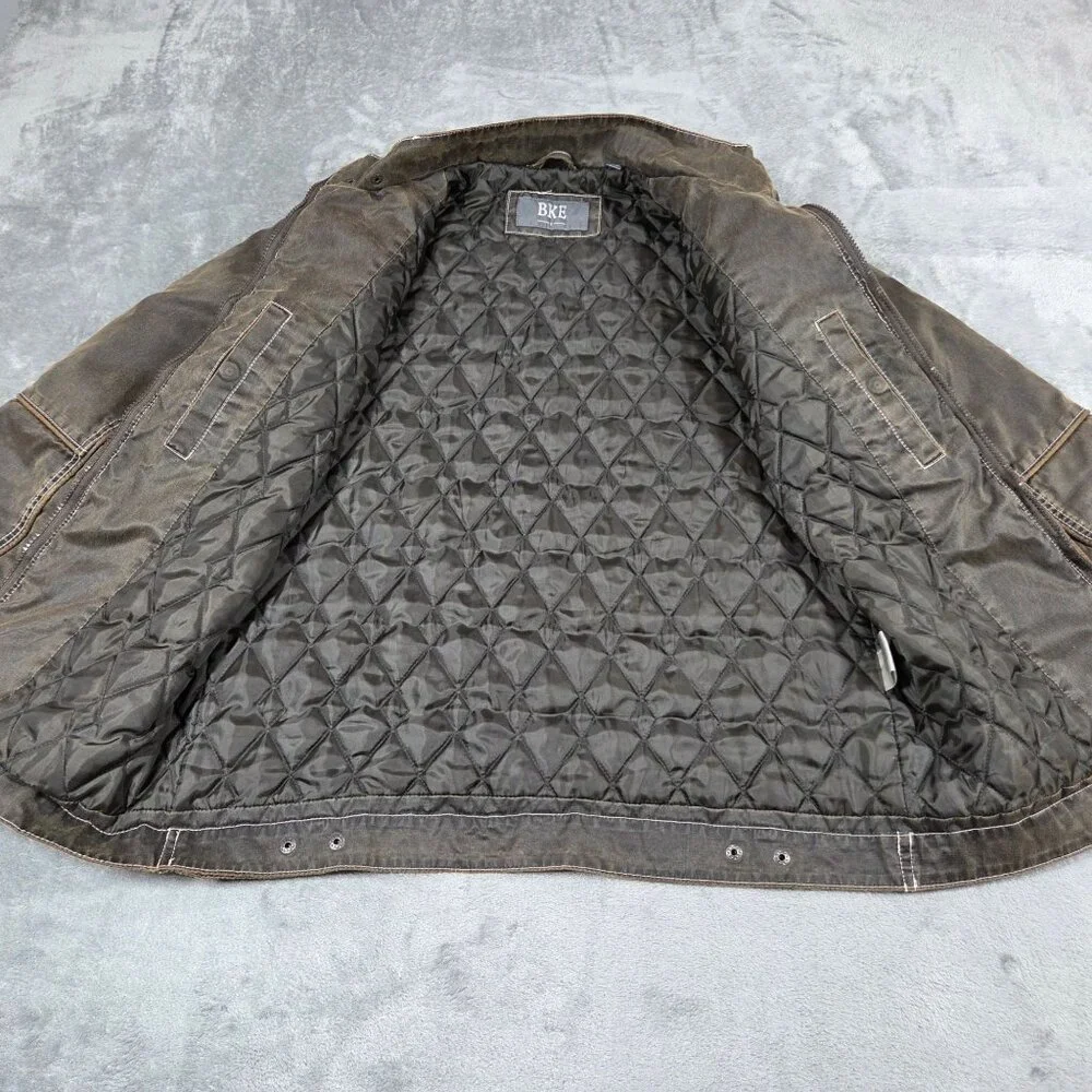 Buckle BKE Jacket Mens Small Brown Antique Washed Bomber Quilt Lined Coat